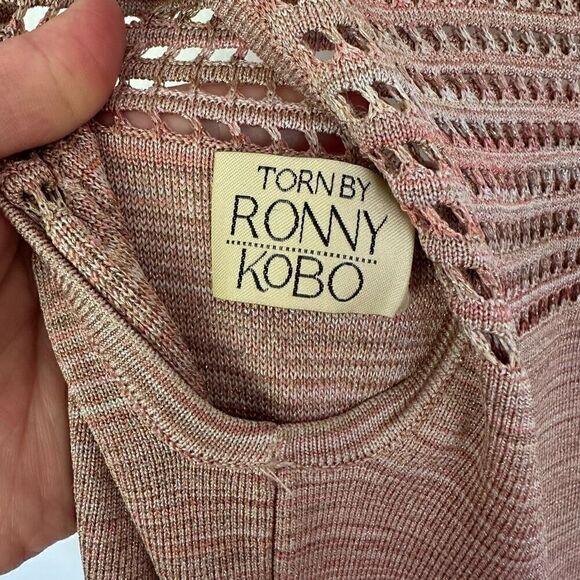 Torn by Ronny Kobo Revolve Mabel Space Dye Open Stitch Blush Champagne Mini Dres - Picture 9 of 10